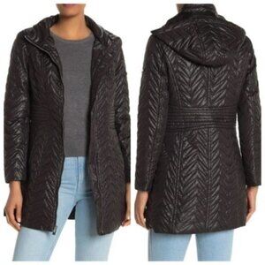 NEW Via Spiga S Zig Zag Quilted Hooded Jacket Coat Detachable Hood